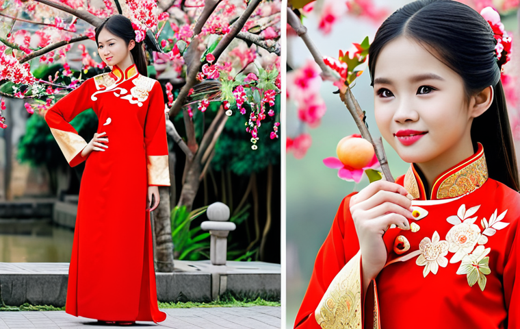 아동용 파티웨어 브랜드 - Traditional Ao Dai for a Tet Celebration**
"A young Vietnamese girl in a beautiful, fully clothed, ...