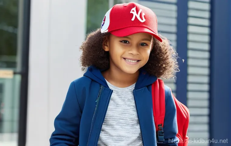 MLB키즈의 인기 스포츠웨어 - **Prompt:** A cheerful and energetic young boy or girl, around 6-8 years old, captured mid-action wh...